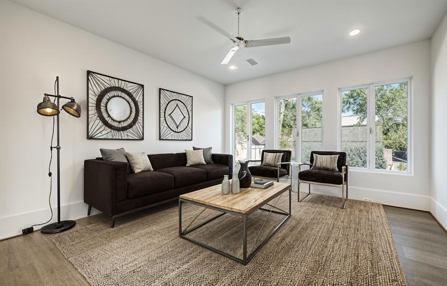 AI Virtually Staged Industrial Living Room
