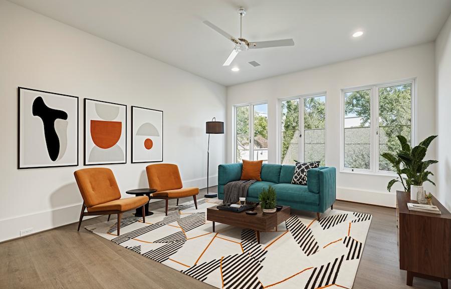 AI Virtually Staged Mid-Century Living Room
